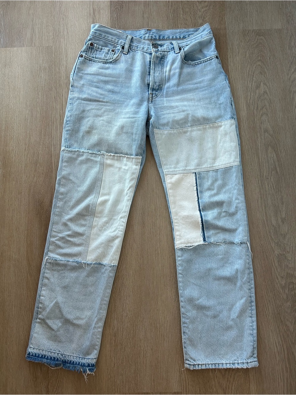 Levi's Light Blue & Cream Patchwork Straight Leg Jeans